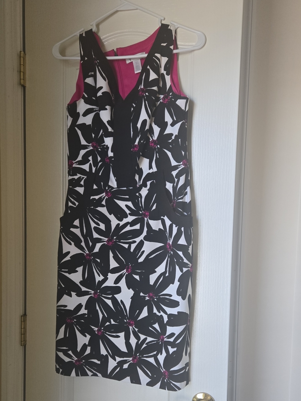 London Times Black & White Floral Sheath Dress with Pink Accents